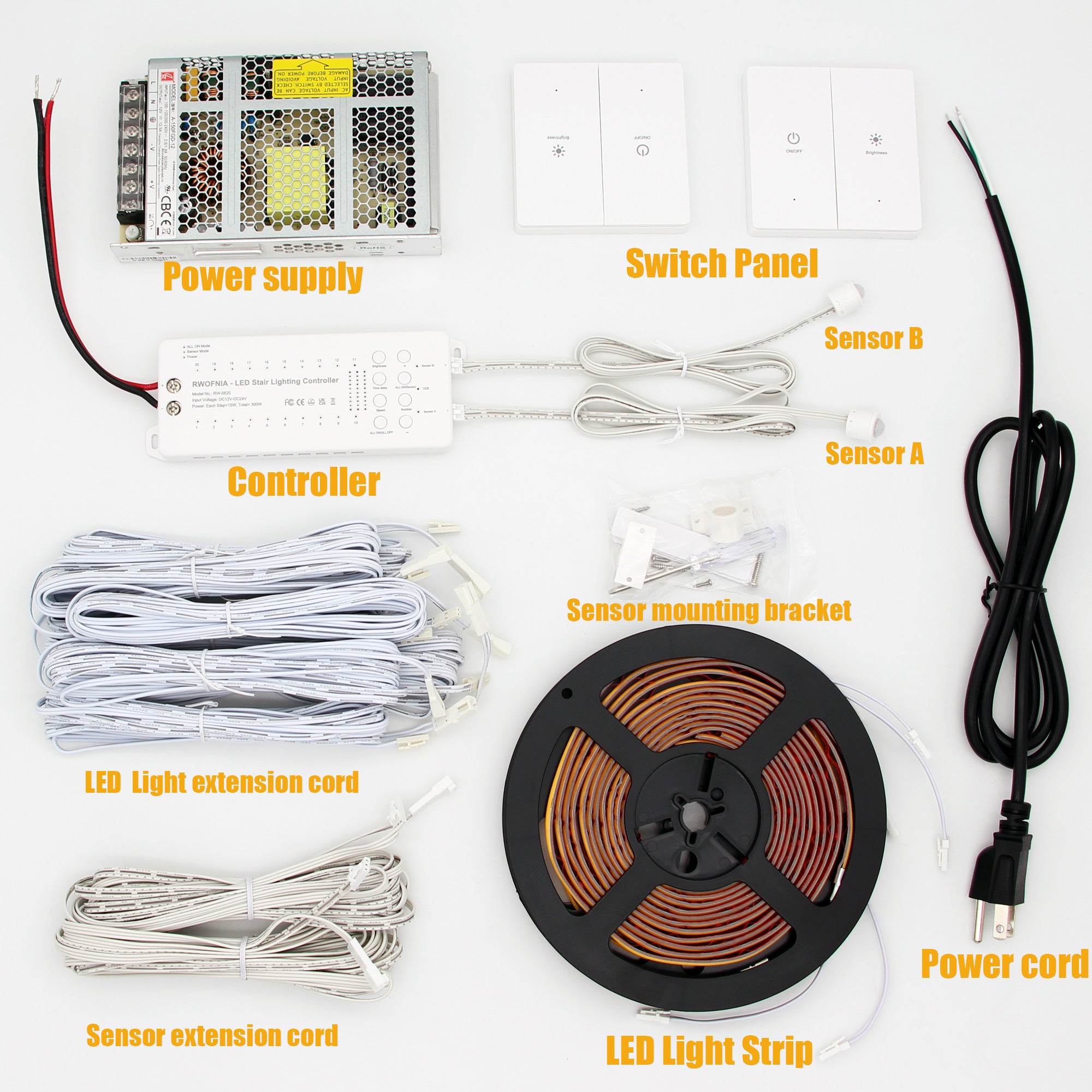 RWOFNIA Intelligent Motion Sensor LED Stair Lighting Kit RW-5620, 40 Inch Long Cuttable LED Light for Indoor LED Step Lights LED Stair Lights