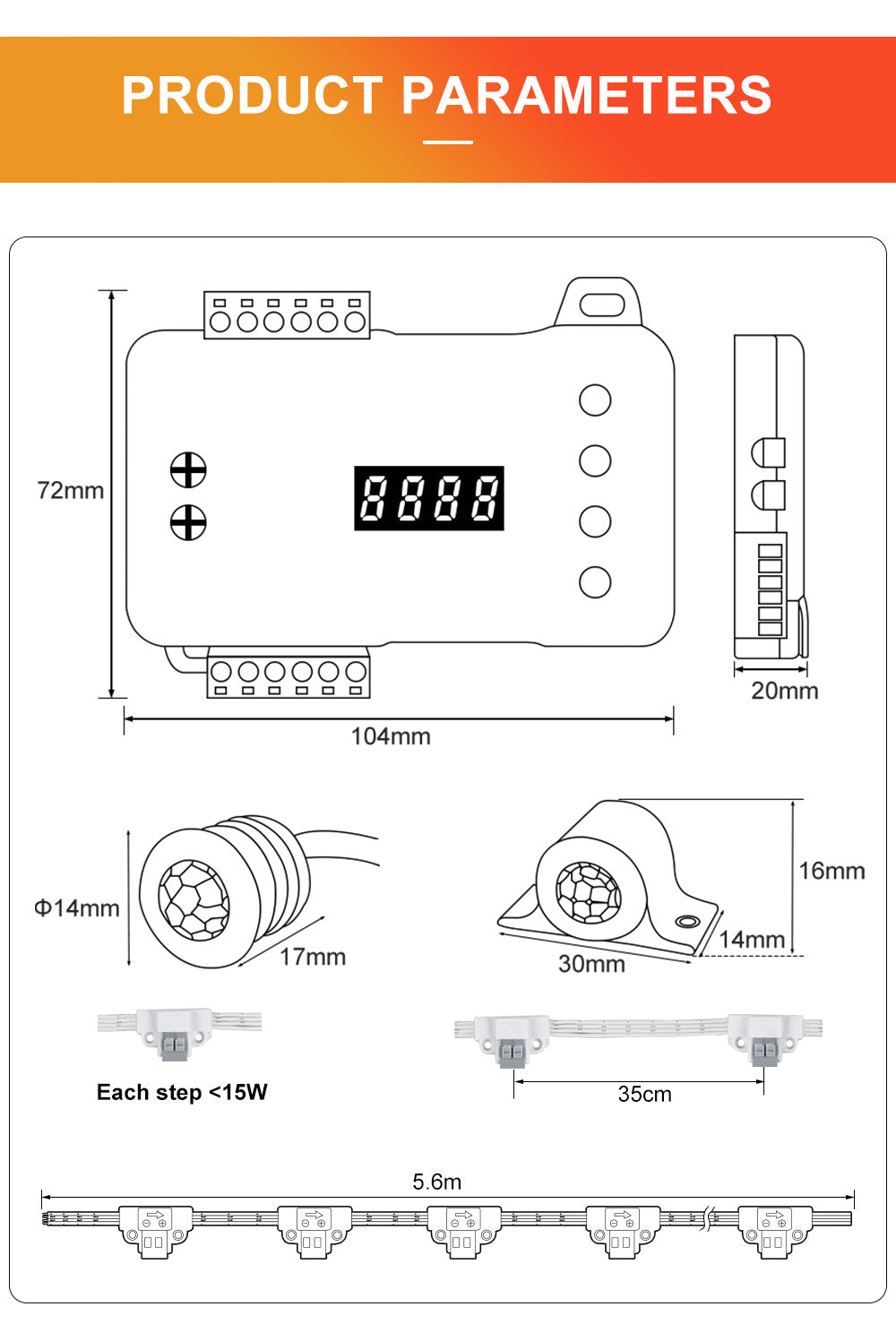 SuperStairLED 2 Floors 4 Motion Sensor LED Stair Lighting Kit RL-STEP-06, 40 Inches Long Cuttable LED Strip Light for Indoor LED Stair Lights