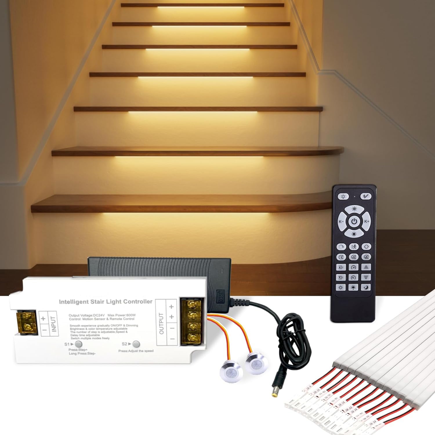 Superstairled Intelligent Motion Sensor Stair Light Kit SSL-4648, Dimmable Daylight Sensor, 20 Inches Aluminum LED Light Bar 3000K-6000K
