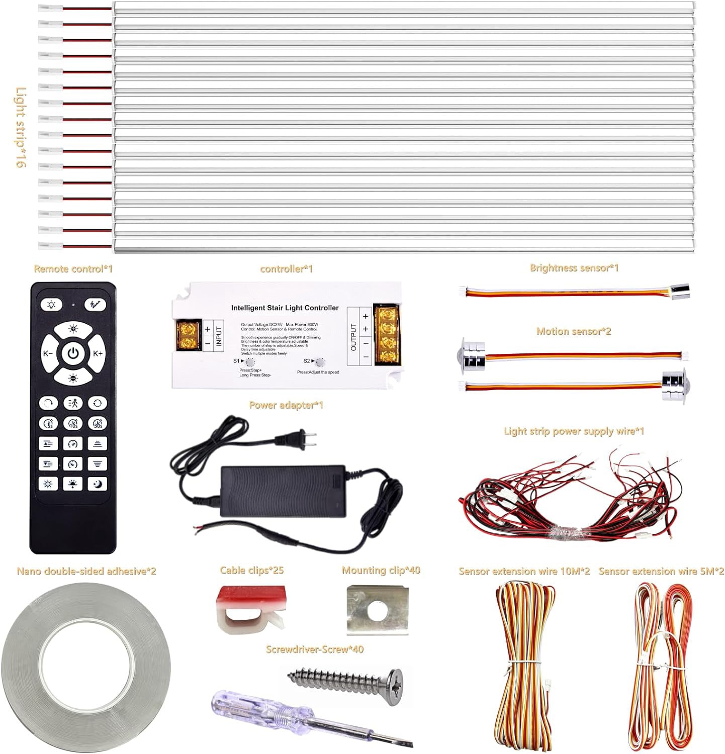 Superstairled Intelligent Motion Sensor Stair Light Kit SSL-4648, Dimmable Daylight Sensor, 20 Inches Aluminum LED Light Bar 3000K-6000K