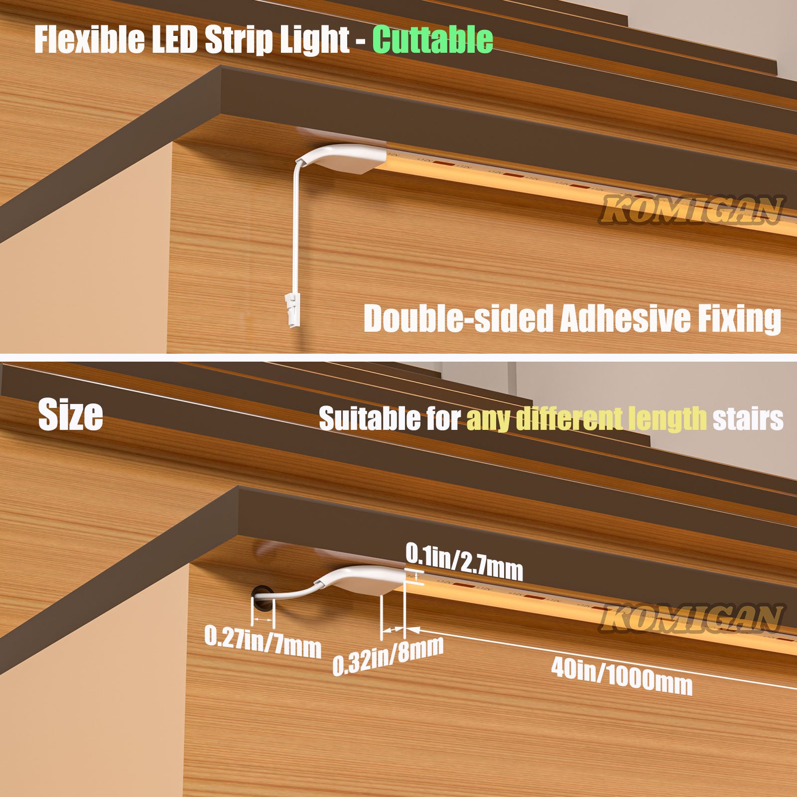 Superstairled 4 Pack Cuttable COB LED Strip Lights with 19.7ft Long Extension Cable Used for LED Stair Light Kit SSL-5616